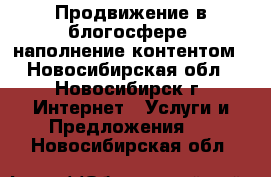 Продвижение в блогосфере, наполнение контентом - Новосибирская обл., Новосибирск г. Интернет » Услуги и Предложения   . Новосибирская обл.